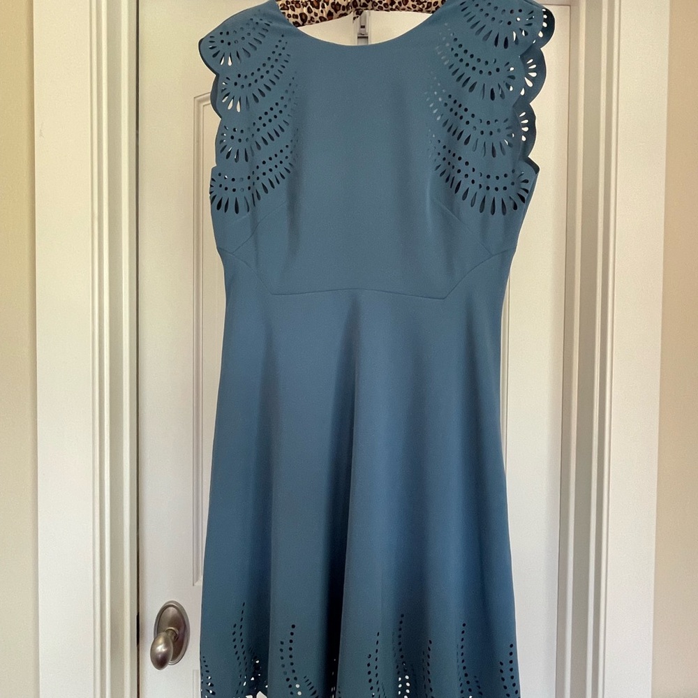HOBBS London Laser Cut Elegant Blue Sleeveless Dress - Size 8